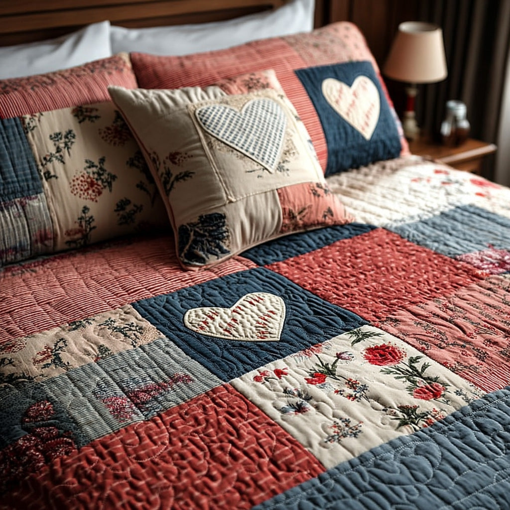 Sweet Patchwork Love 3-Piece Quilted Bedding Set - Single (59" x 70")