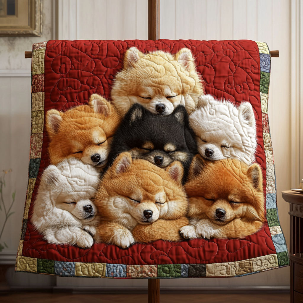 Sweet Pomeranian Moments Quilted Blanket - Throw (55" x 60")
