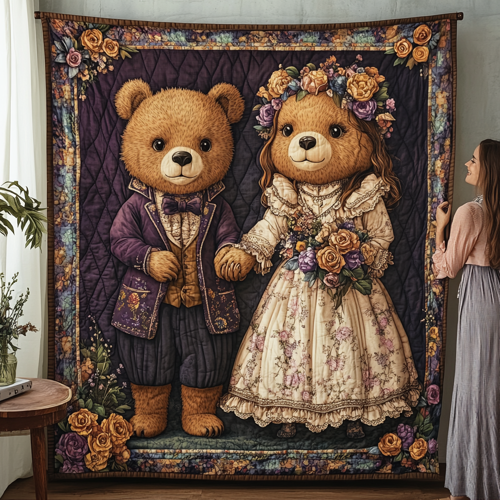 Sweetheart Teddies Quilted Blanket - Throw (55" x 60")