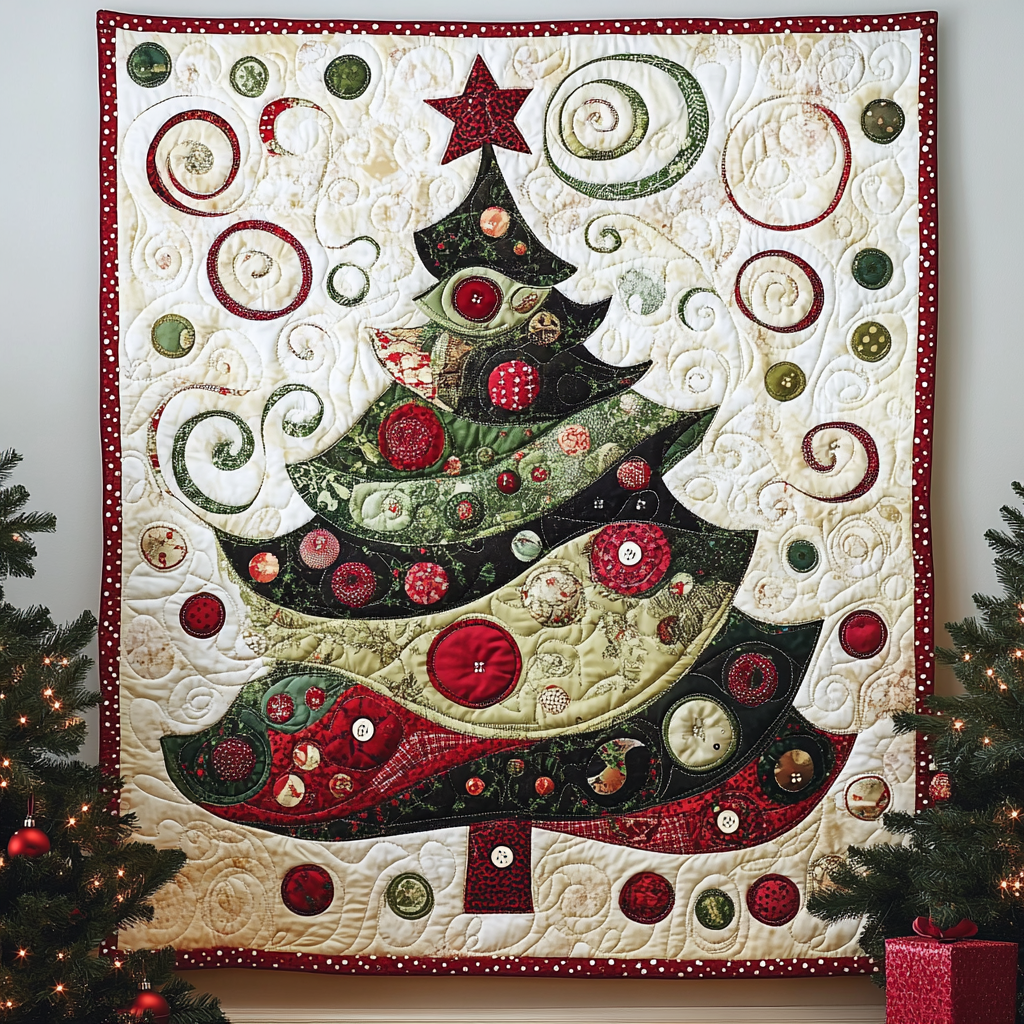 Swirling Holiday Tree Quilted Blanket - Throw (55" x 60")