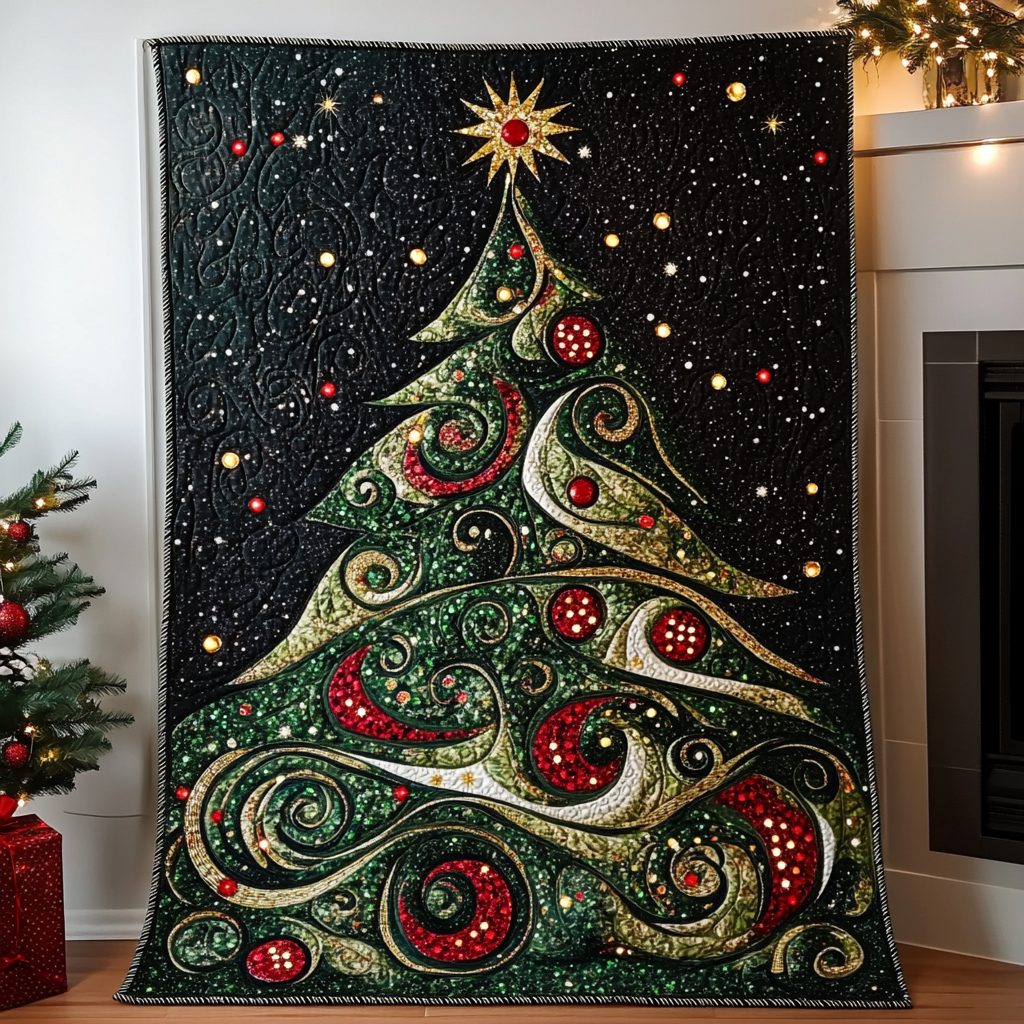 Swirling Holiday Tree Quilted Blanket - Throw (55" x 60")