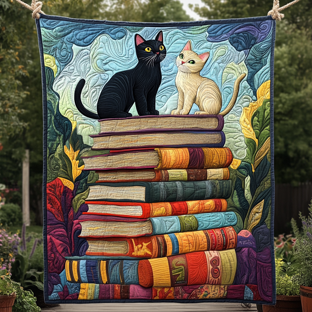 Tale of Two Kitties Quilted Blanket - Throw (55" x 60")