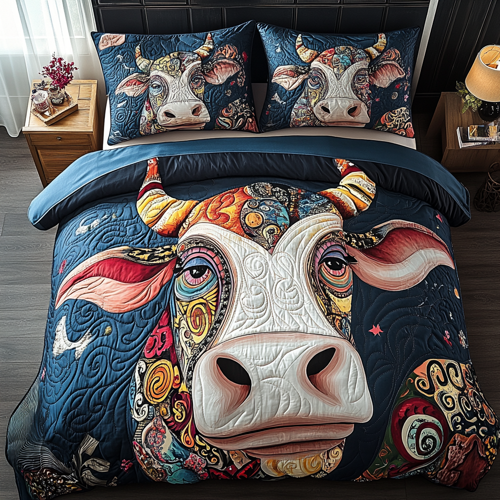 Tartan Cow Haven 3-Piece Quilted Bedding Set - Single (59" x 70")