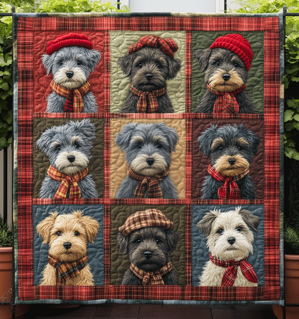 Tartan Terrier Tales Quilted Blanket - Throw (55" x 60")