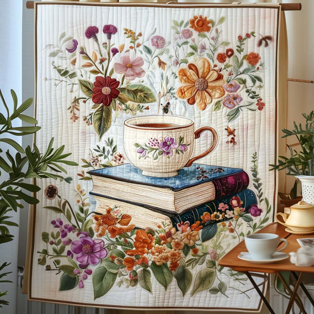 Tea And Books Quilted Blanket - Throw (55" x 60")