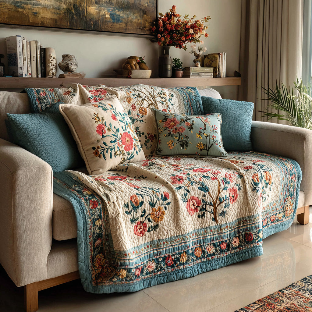 Teal Border Bloom Quilted Blanket - Baby (30" x 40") - Pack 1