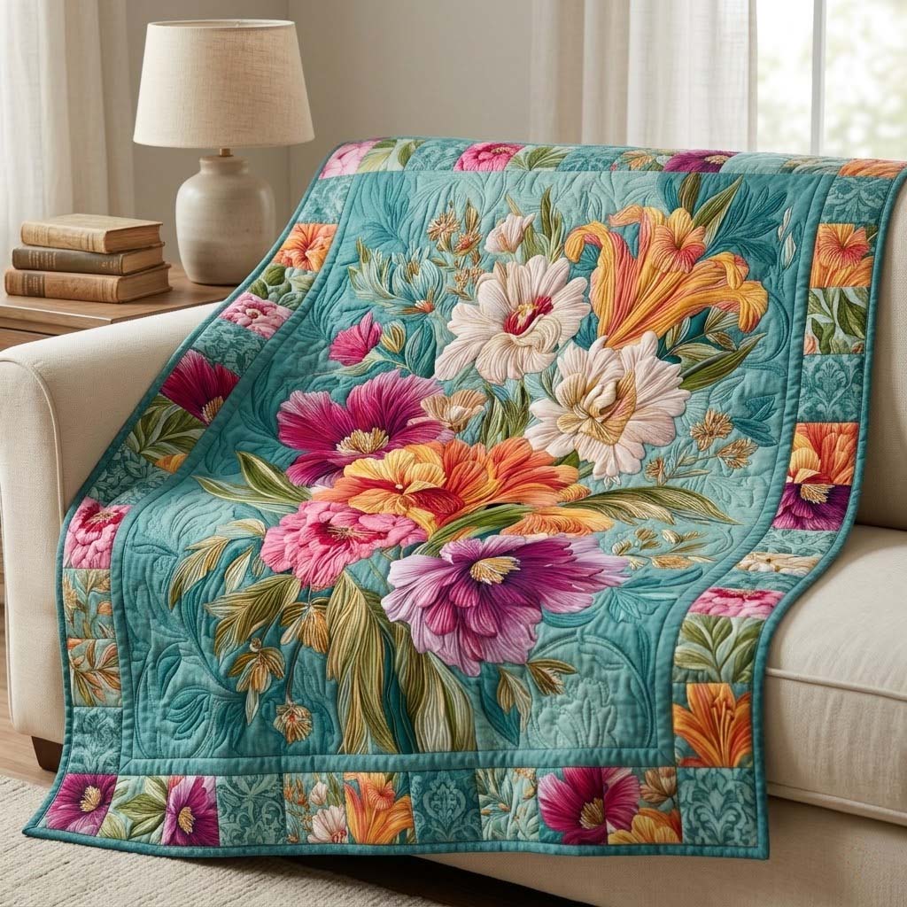 Teal Bouquet Quilted Blanket - Baby (30" x 40") - Pack 1