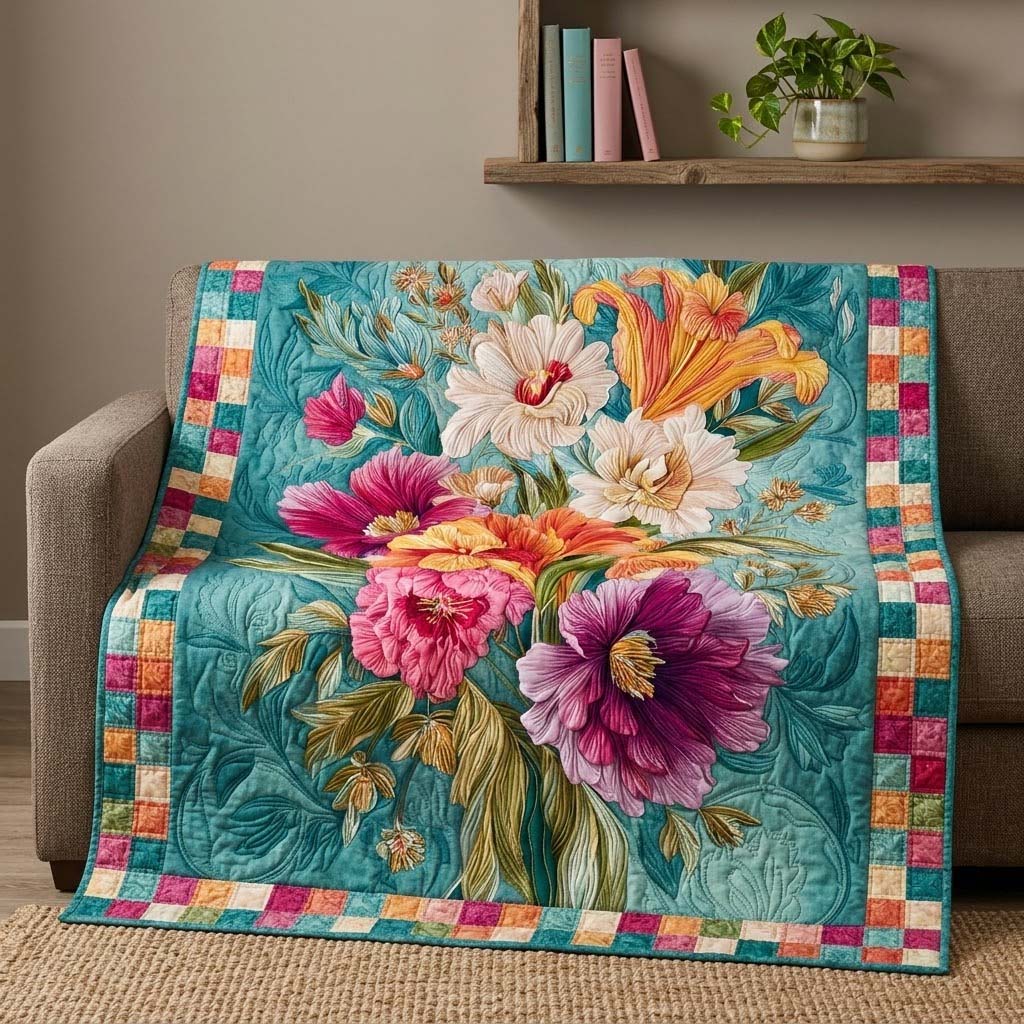 Teal Garden Quilted Blanket - Baby (30" x 40") - Pack 1