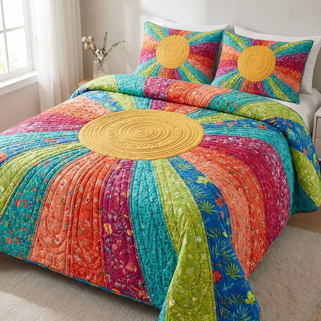 Teal Sol 3-Piece Quilted Bedding Set - Single (59" x 70")