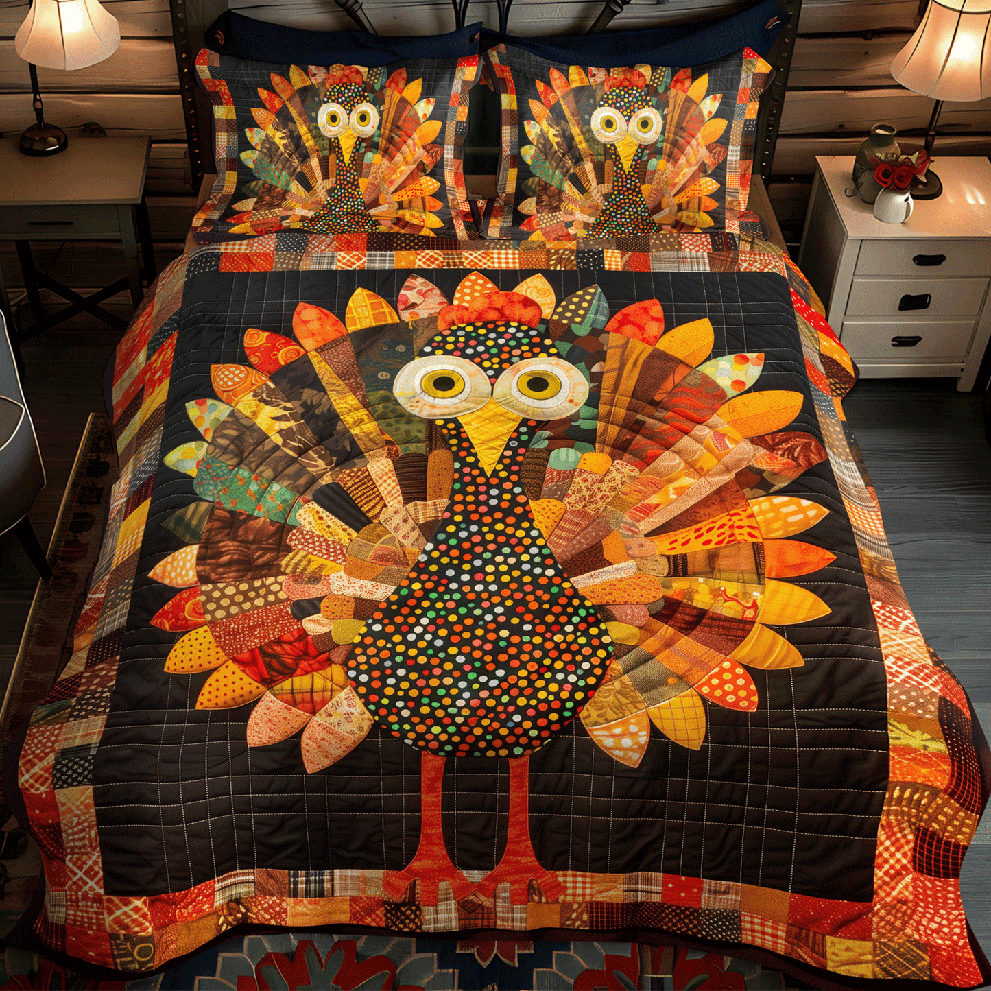 Thankful Turkey 3-Piece Quilted Bedding Set - Single (59" x 70")