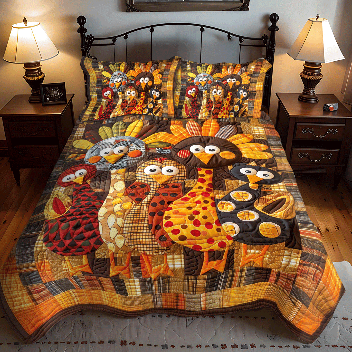 Thanksgiving Family 3-Piece Quilted Bedding Set - Single (59" x 70")