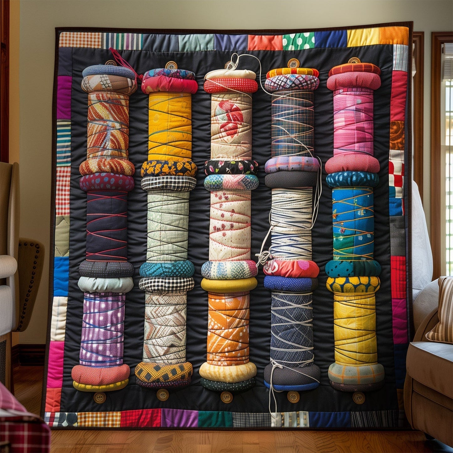 Thread Spool Symphony Quilted Blanket - Throw (55" x 60")