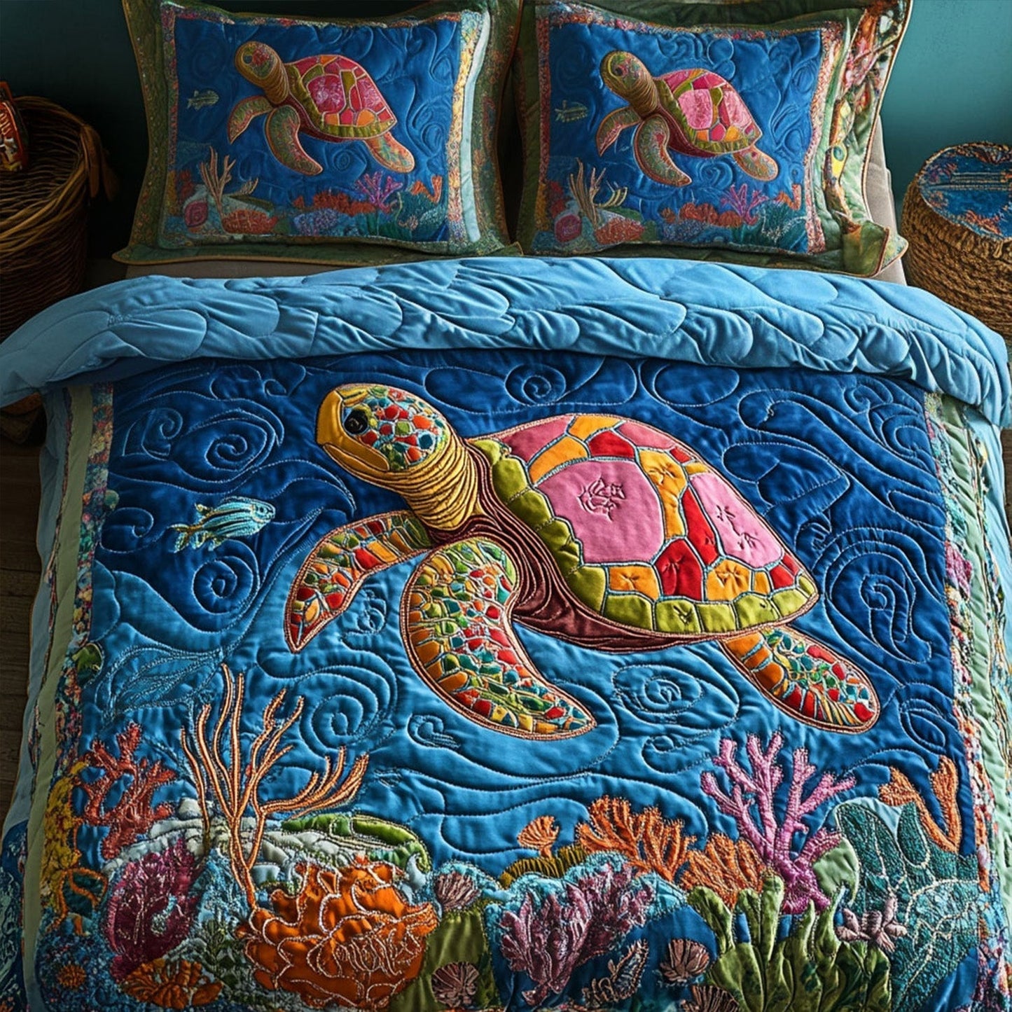 Tide Dancer 3-Piece Quilted Bedding Set - Single (59" x 70")