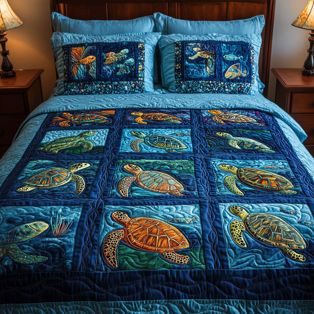 Tides of Tranquility 3-Piece Quilted Bedding Set - Single (59" x 70")