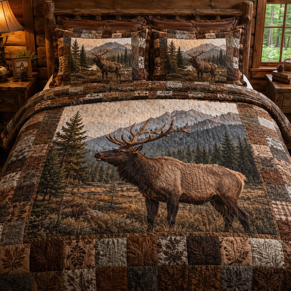 Timber Elk 3-Piece Quilted Bedding Set - Single (59" x 70")