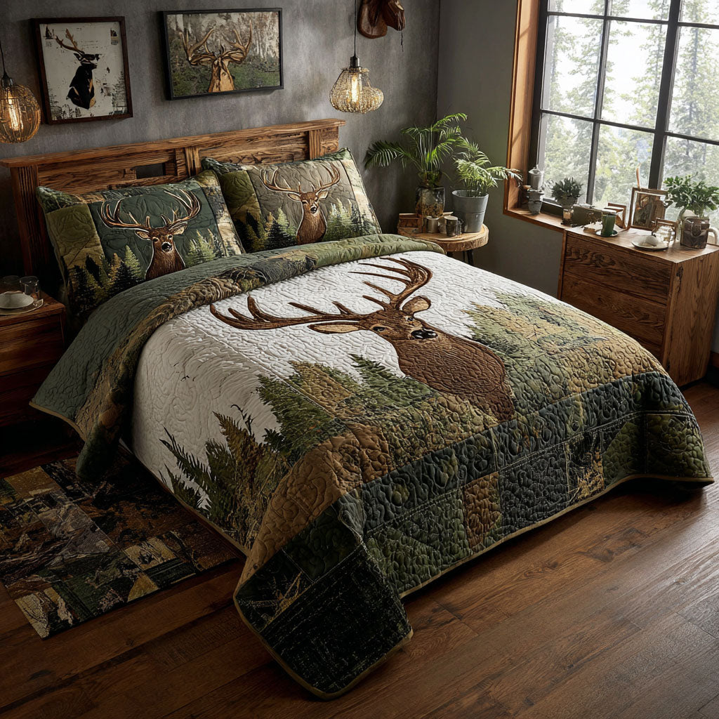 Timber Stag 3-Piece Quilted Bedding Set - Single (59" x 70")
