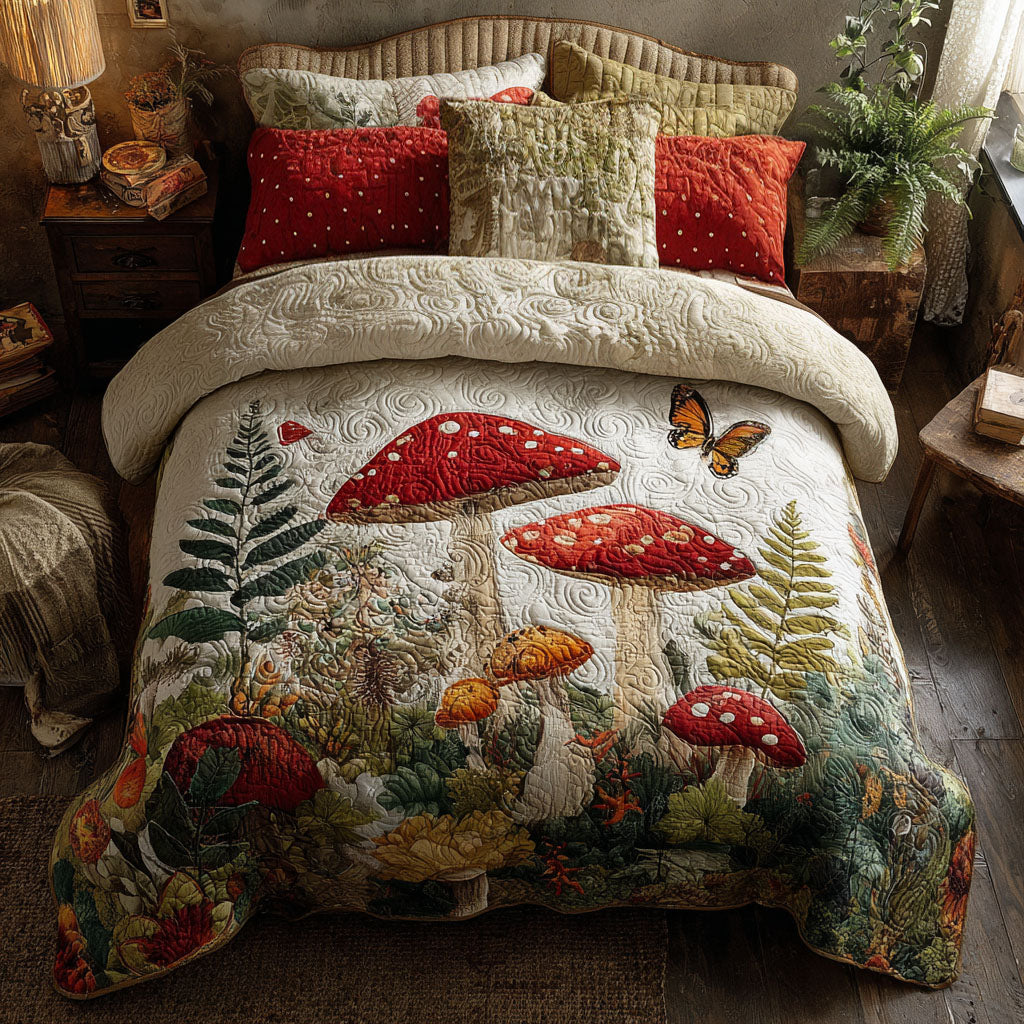 Toadstool Haven 3-Piece Quilted Bedding Set - Single (59" x 70")