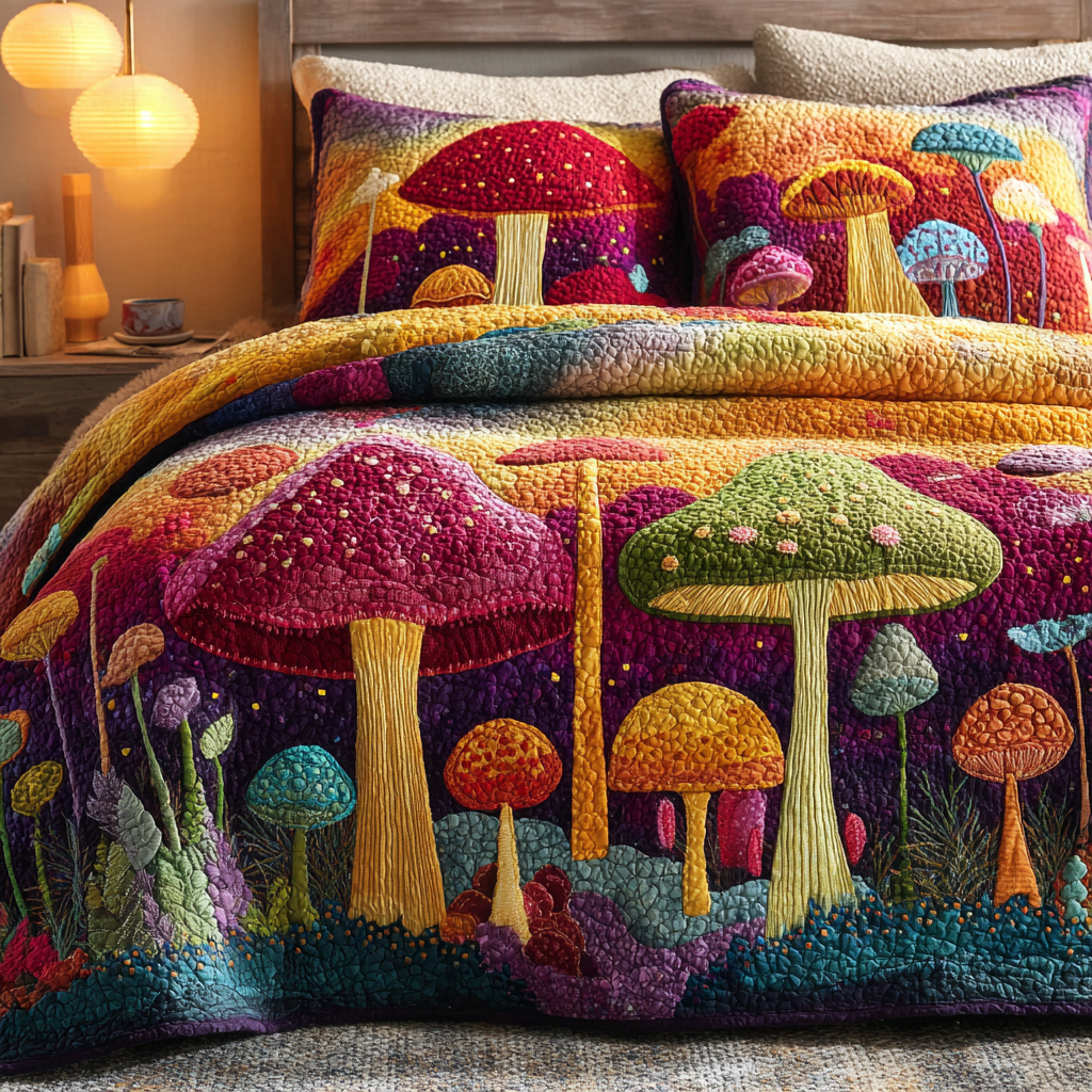 Toadstool Trails 3-Piece Quilted Bedding Set - Single (59" x 70")