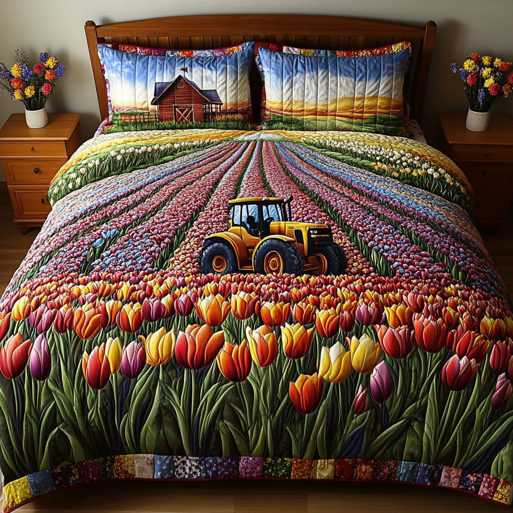 Tractor in Bloom 3-Piece Quilted Bedding Set - Single (59" x 70")