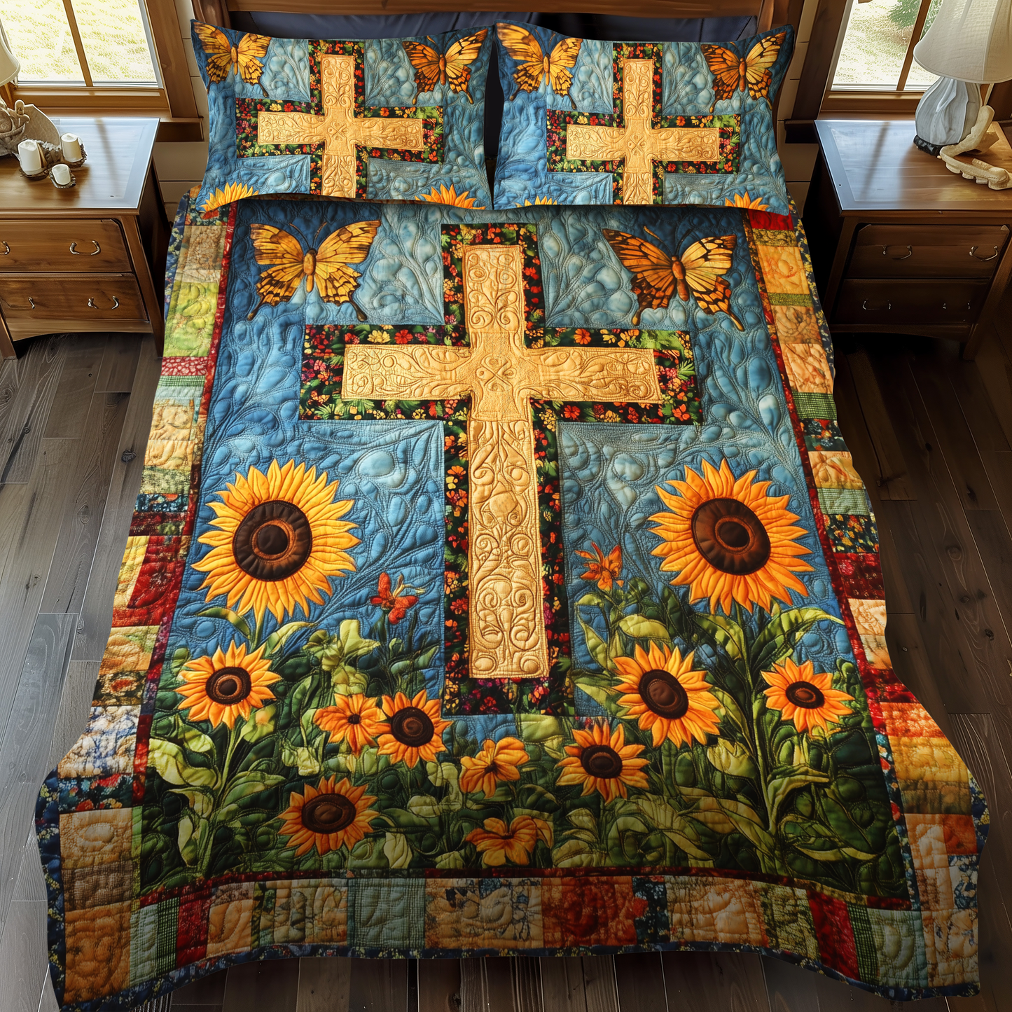 Tranquil Cross 3-Piece Quilted Bedding Set - Single (59" x 70")