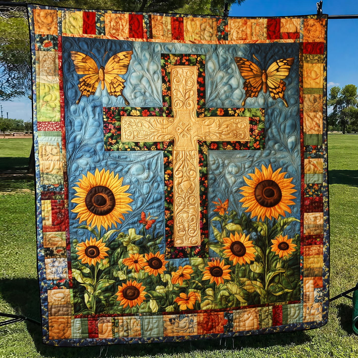 Tranquil Cross Quilted Blanket - Throw (55" x 60")