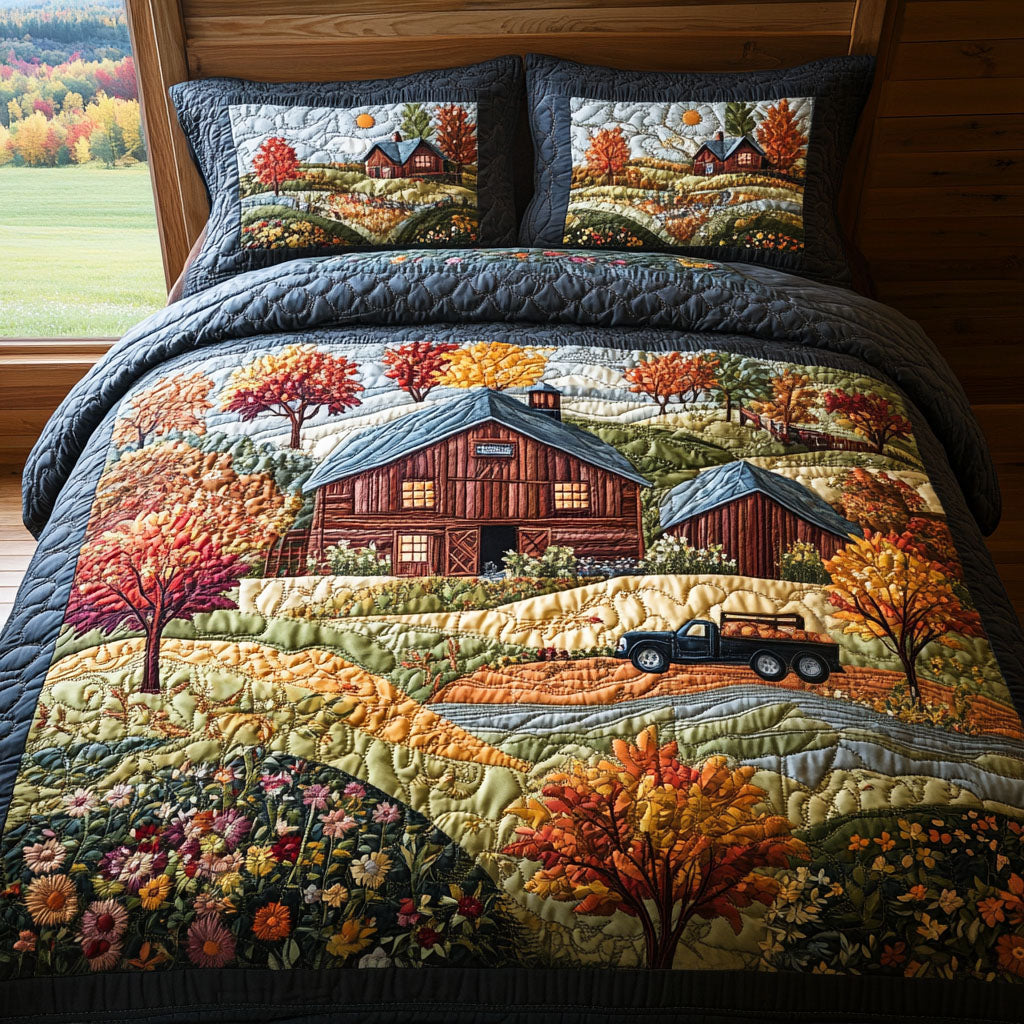 Tranquil Farmscape 3-Piece Quilted Bedding Set - Single (59" x 70")