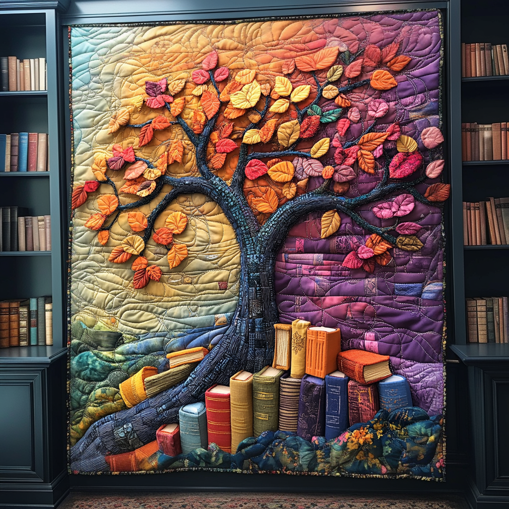 Tree Of Book Quilted Blanket - Throw (55" x 60")