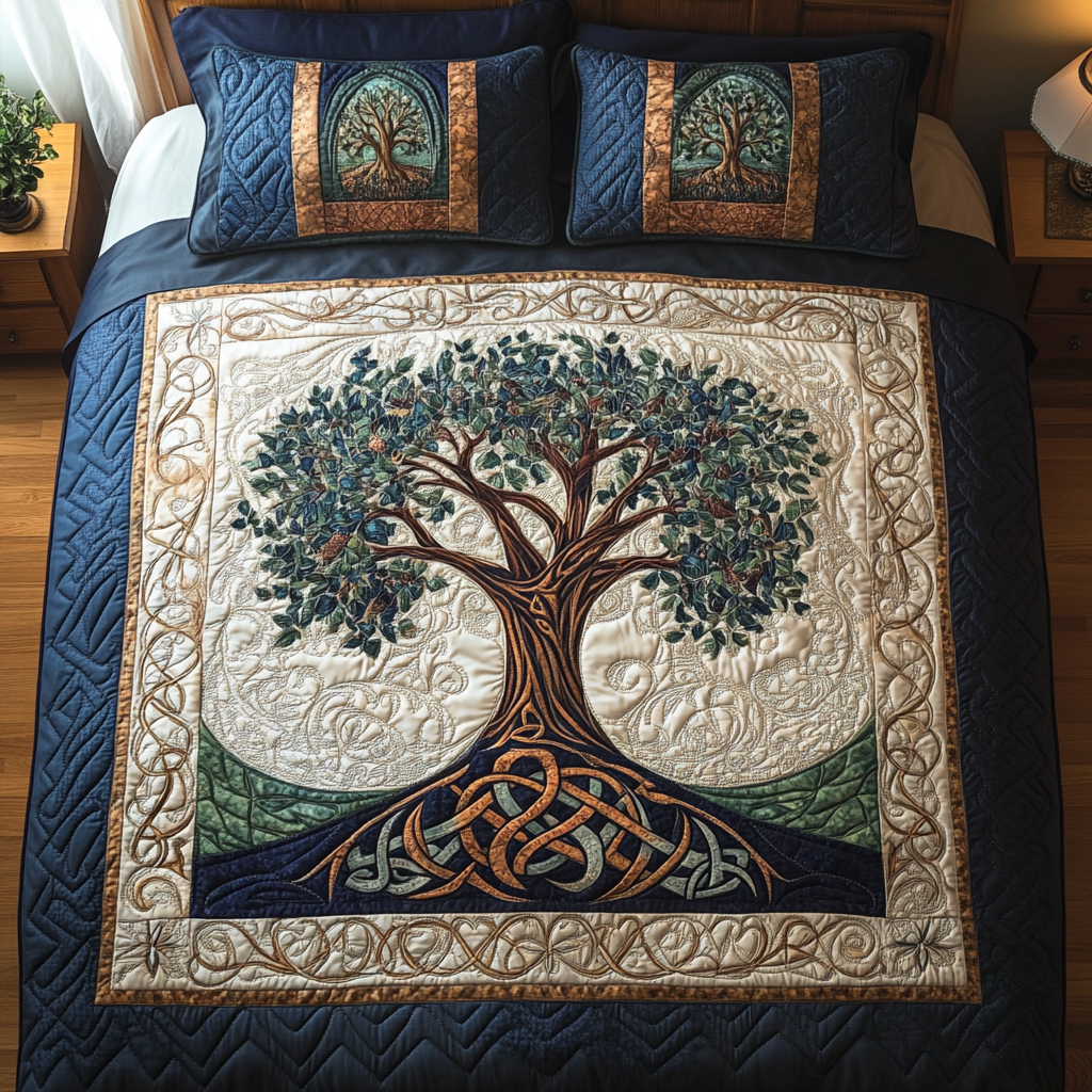 Tree of Tranquility 3-Piece Quilted Bedding Set - Single (59" x 70")