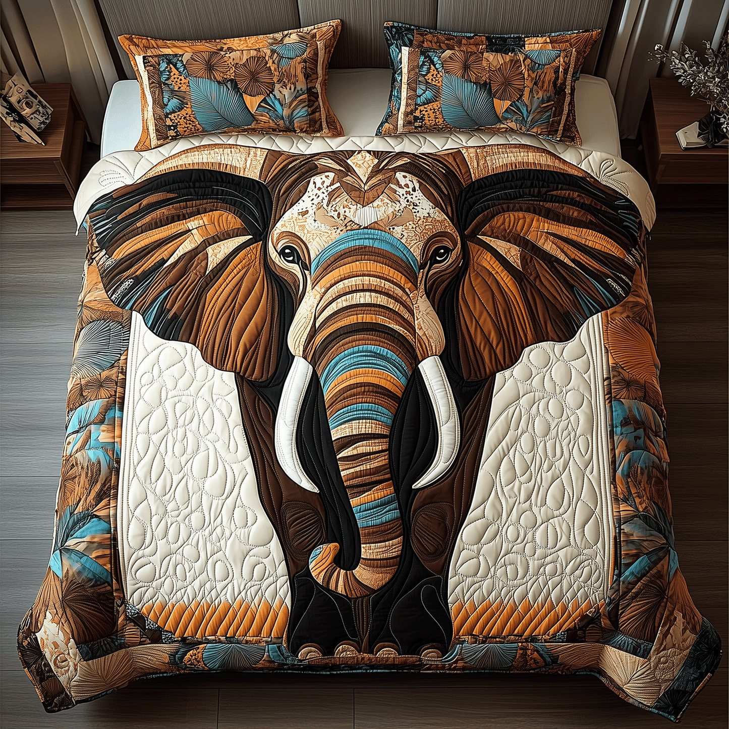 Tribal Elegance Elephant 3-Piece Quilted Bedding Set - Single (59" x 70")