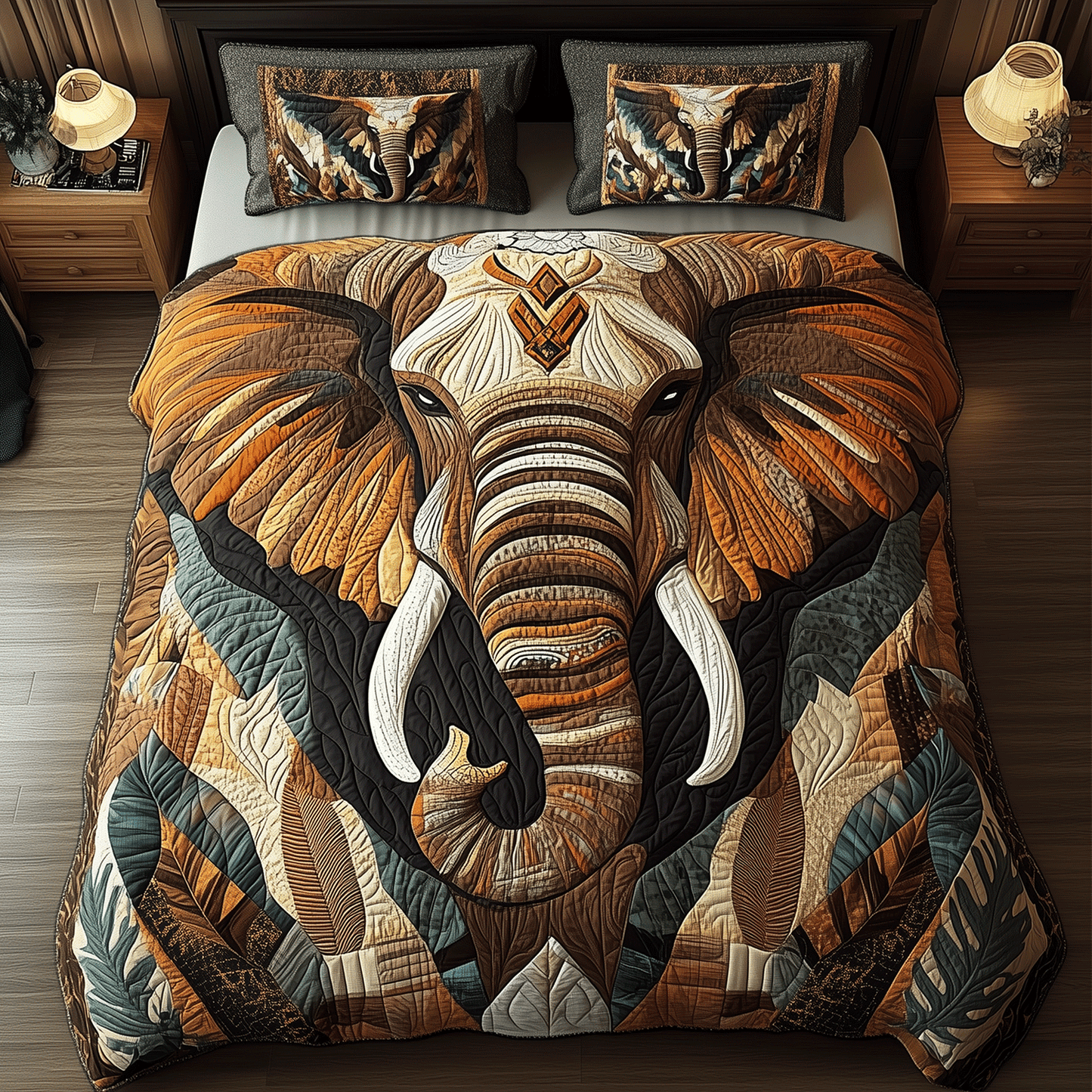 Tribal Elephant 3-Piece Quilted Bedding Set - Single (59" x 70")