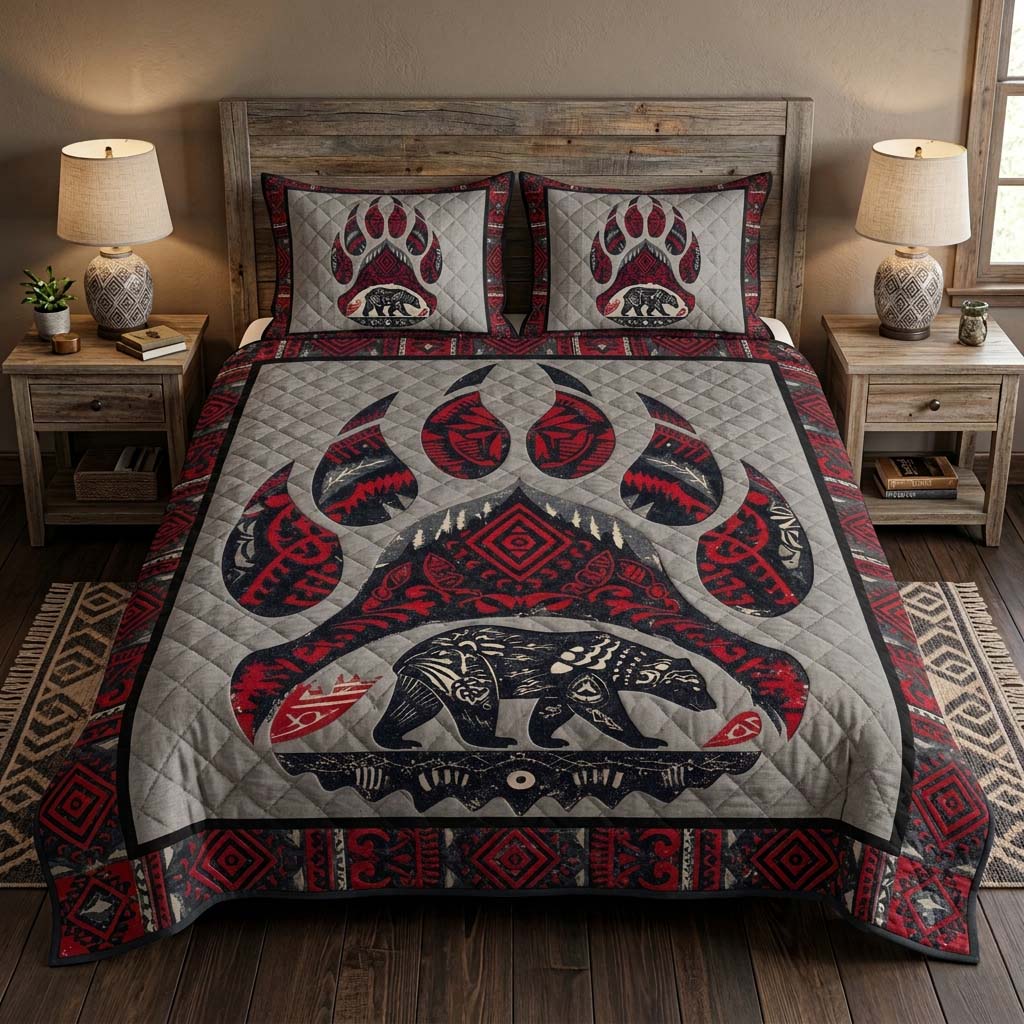 Tribal Bear Track 3-Piece Quilted Bedding Set - Single (59" x 70")