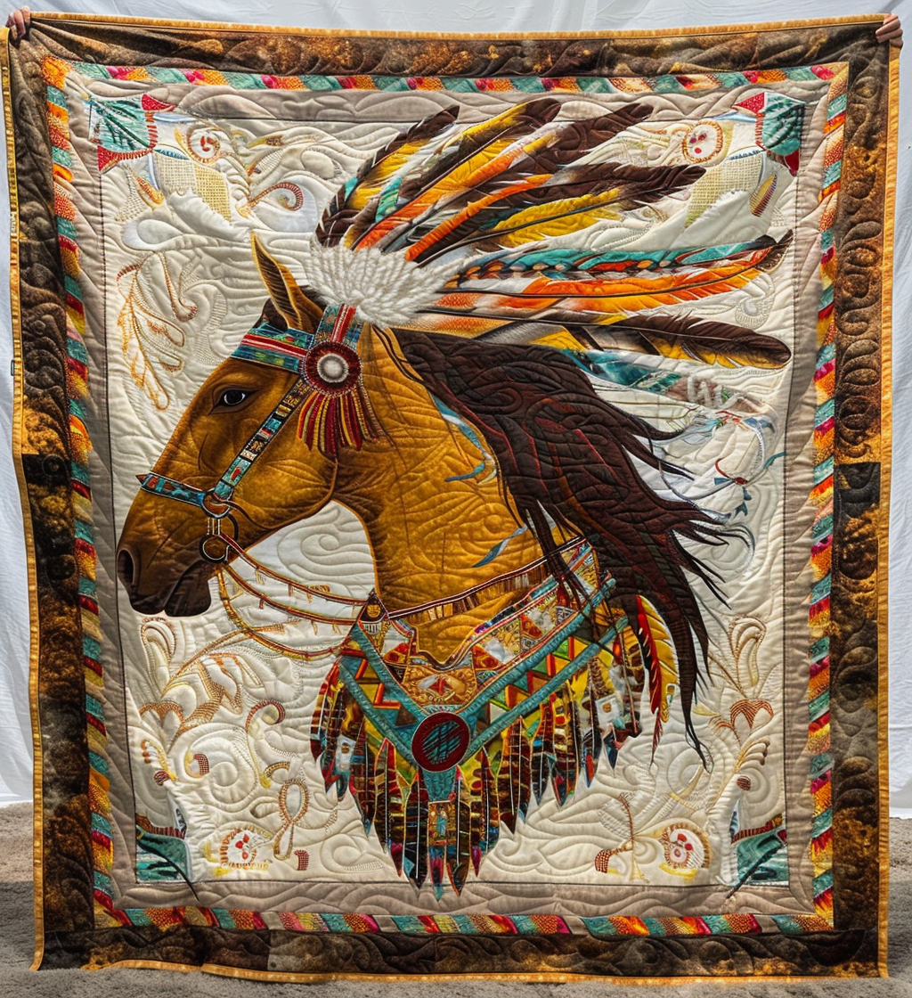 Tribal Horse Quilted Blanket - Throw (55" x 60")