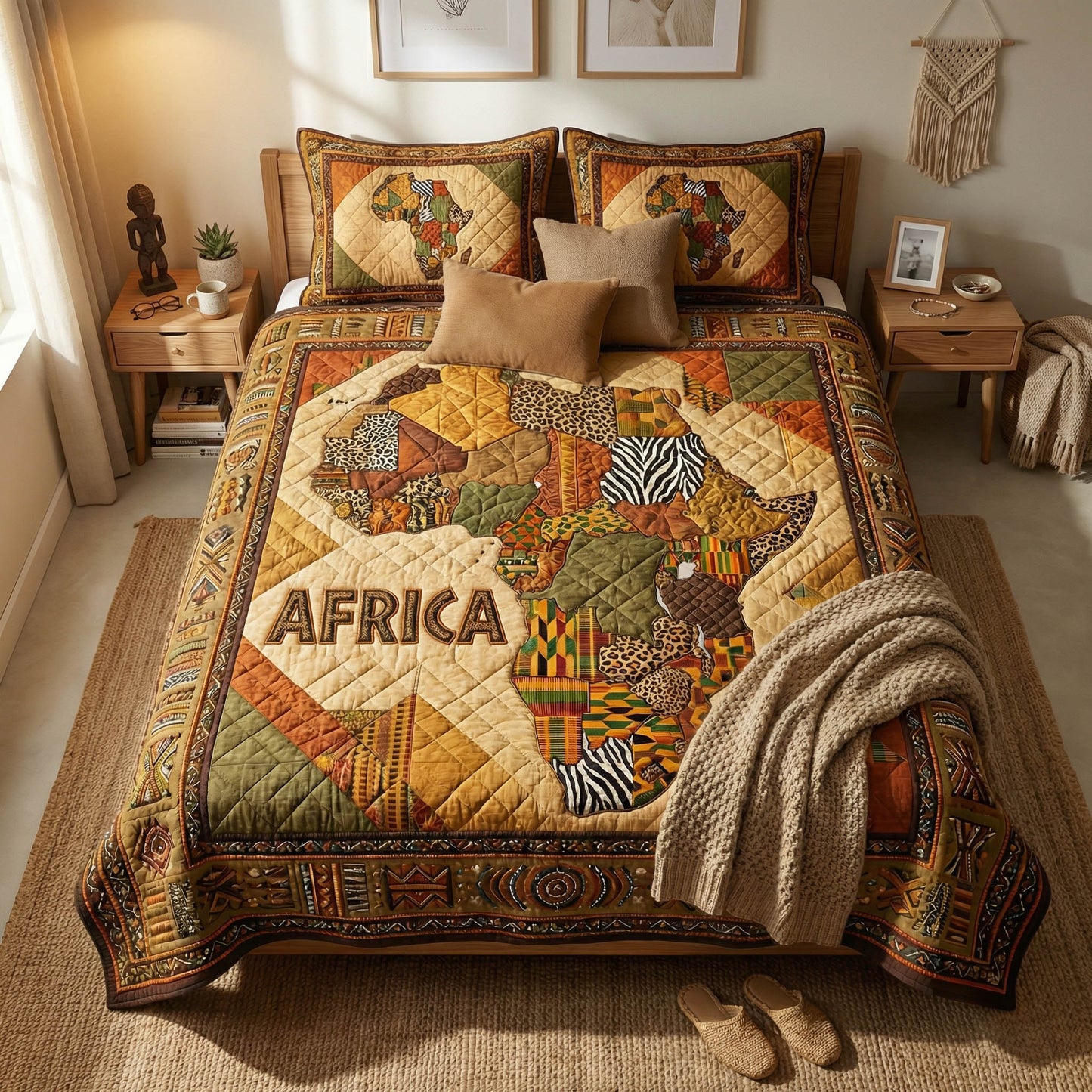 Tribal Map 3-Piece Quilted Bedding Set - Single (59" x 70")