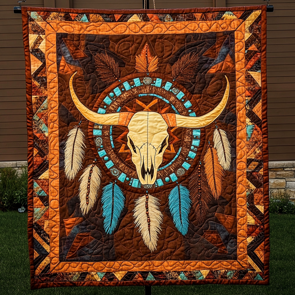 Tribal Sunburst Skull Quilted Blanket - Throw (55" x 60")