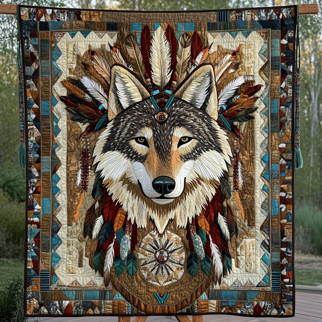 Tribal Wolf Dreams Quilted Blanket - Throw (55" x 60")