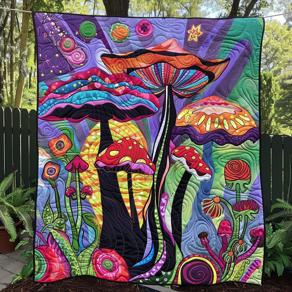Trippy Mushrooms Quilted Blanket - Throw (55" x 60")