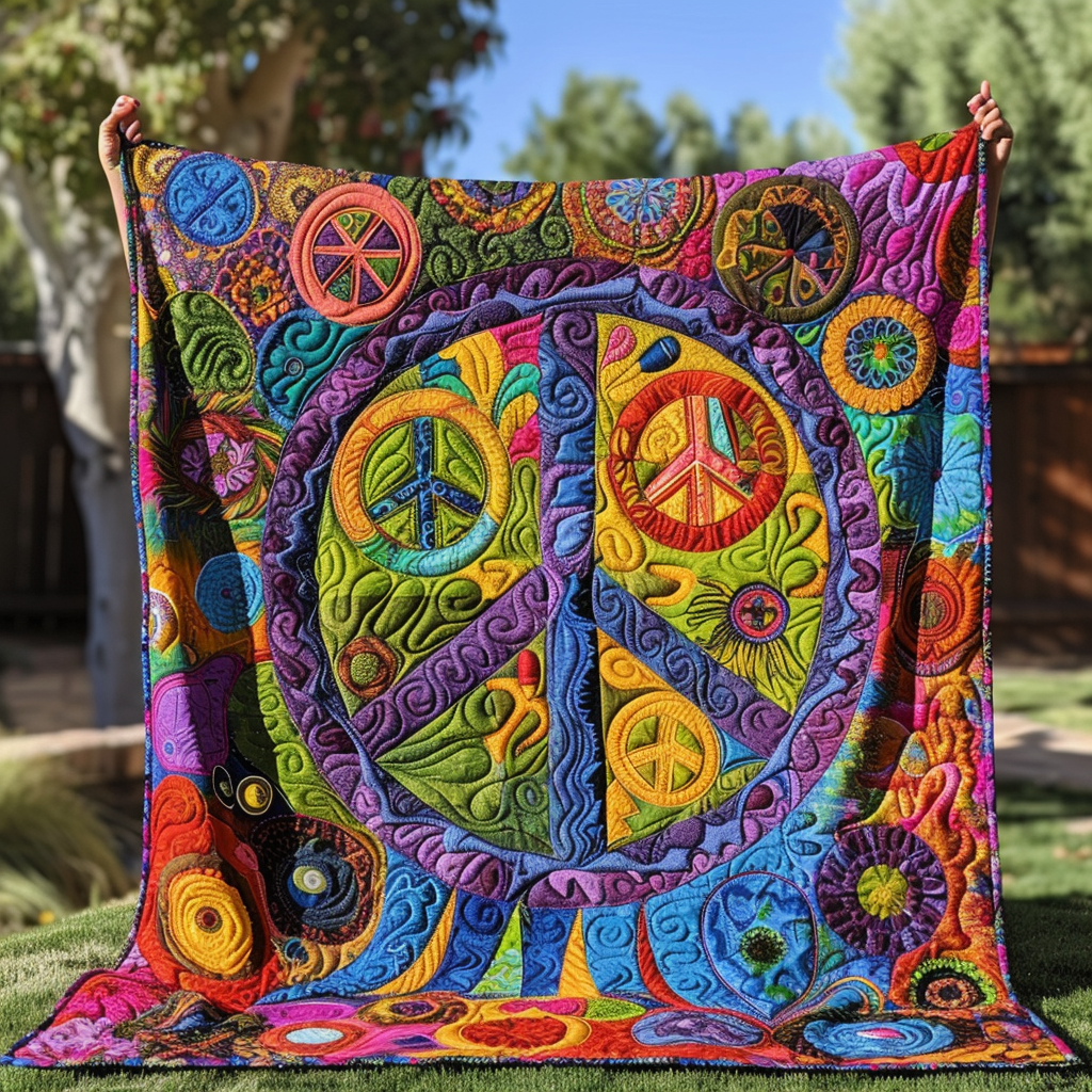 Trippy Peace Sign Quilted Blanket - Throw (55" x 60")