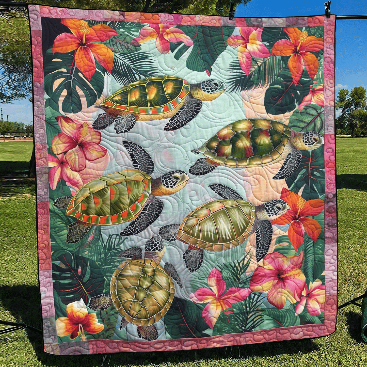 Tropical Turtle Quilted Blanket - Throw (55" x 60")