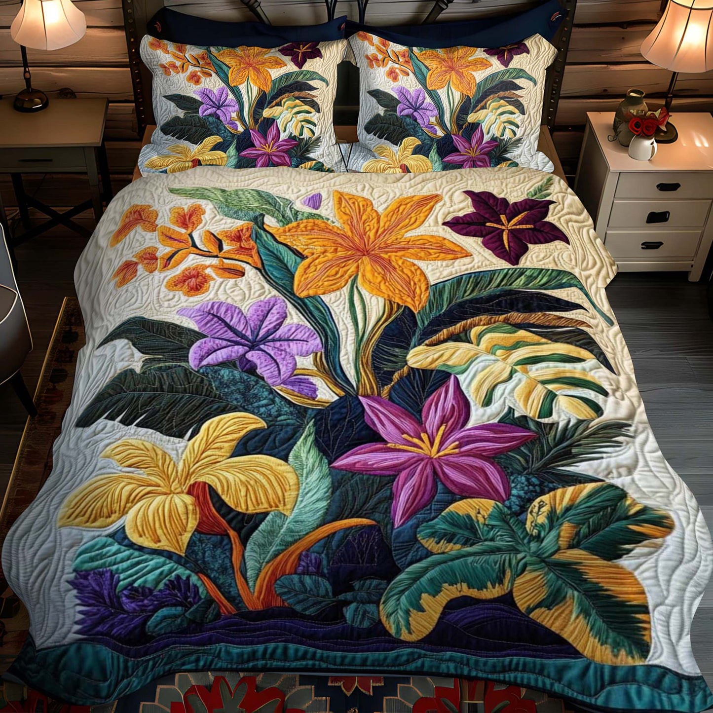 Tropical Bloom 3-Piece Quilted Bedding Set - Single (59" x 70")