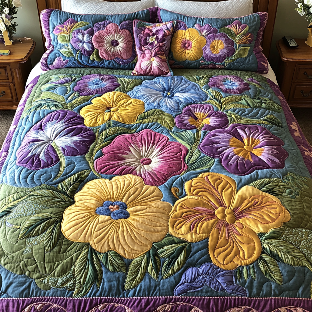 Tropical Bloom 3-Piece Quilted Bedding Set - Single (59" x 70")