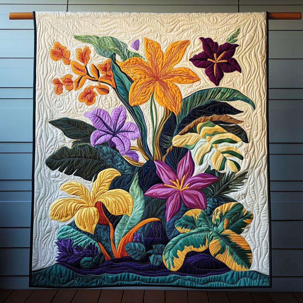 Tropical Bloom Quilted Blanket - Throw (55" x 60")