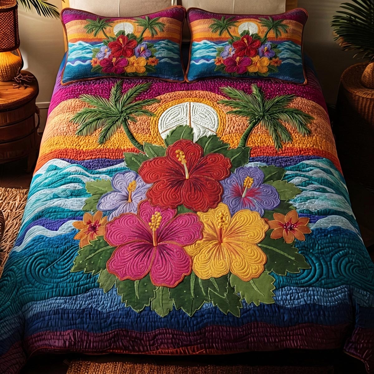 Tropical Blossom 3-Piece Quilted Bedding Set - Single (59" x 70")