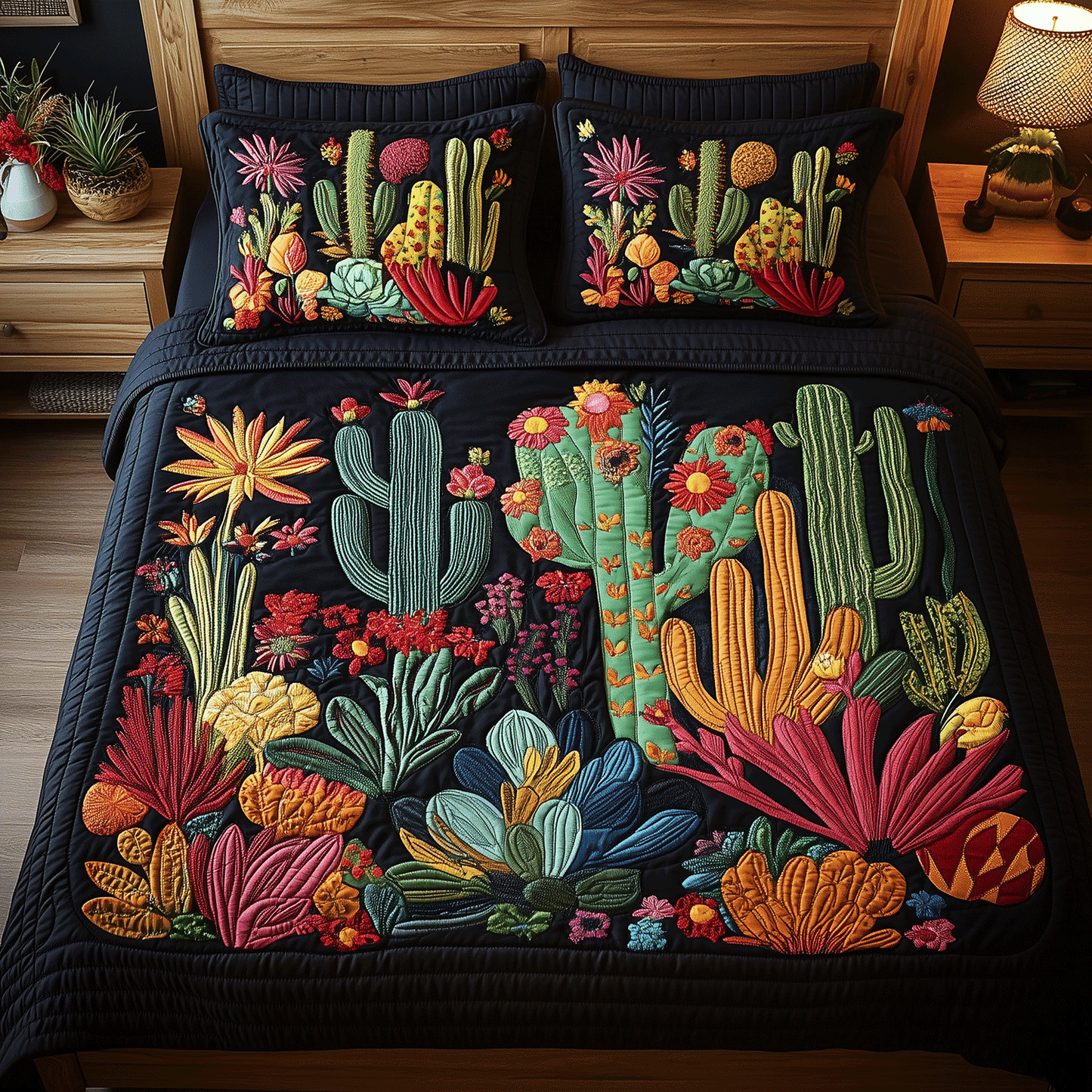 Tropical Cactus 3-Piece Quilted Bedding Set - Single (59" x 70")