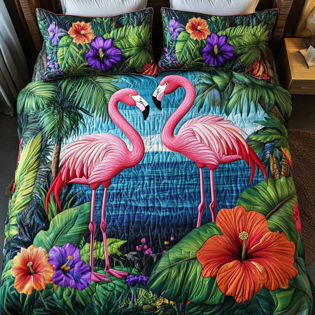 Tropical Elegance 3-Piece Quilted Bedding Set - Single (59" x 70")