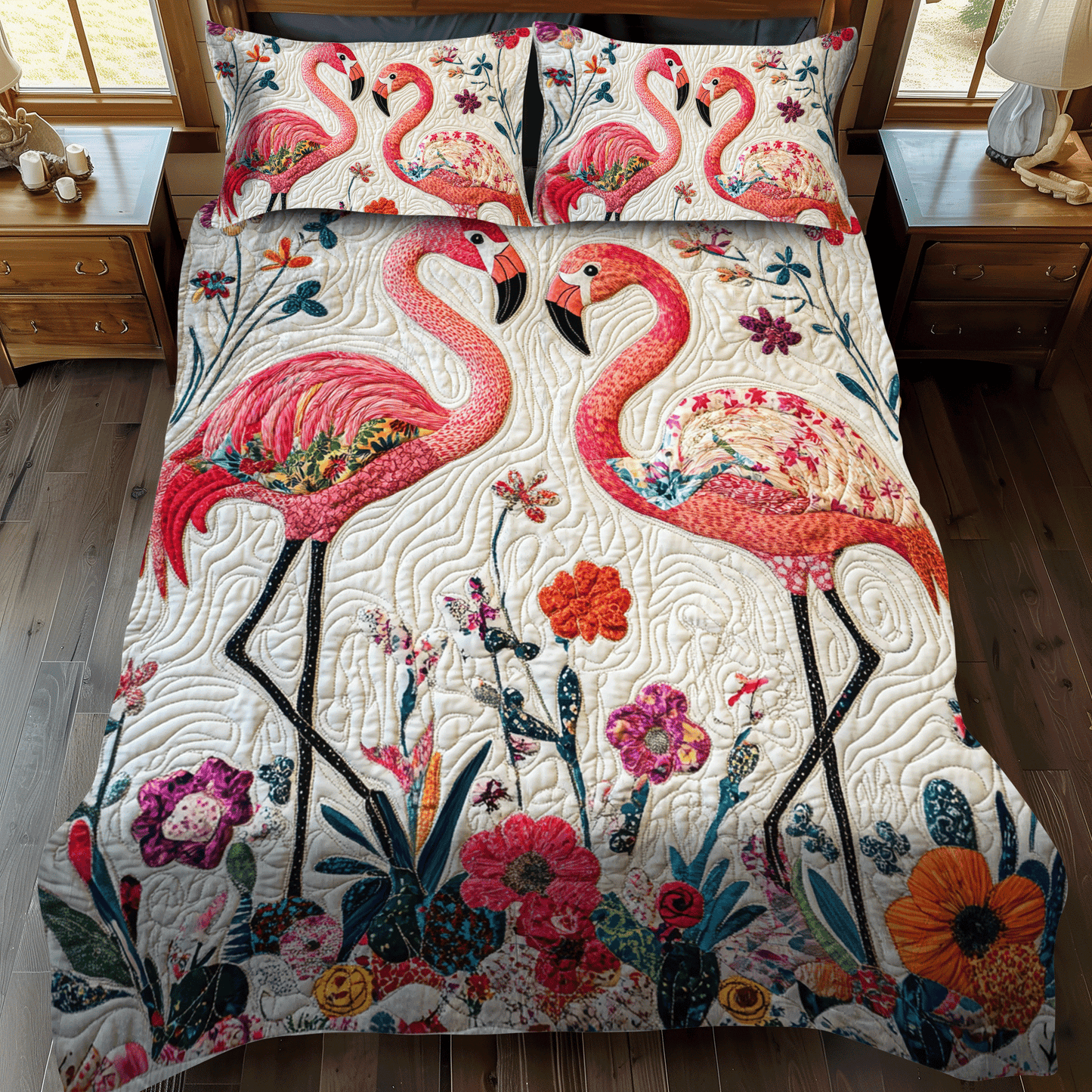 Tropical Escape Flamingo 3-Piece Quilted Bedding Set - Single (59" x 70")