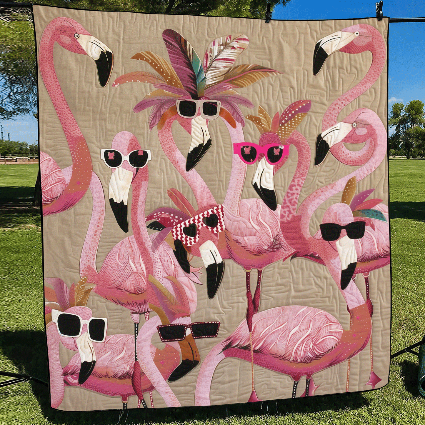 Tropical Flamingo Delight Quilted Blanket - Throw (55" x 60")