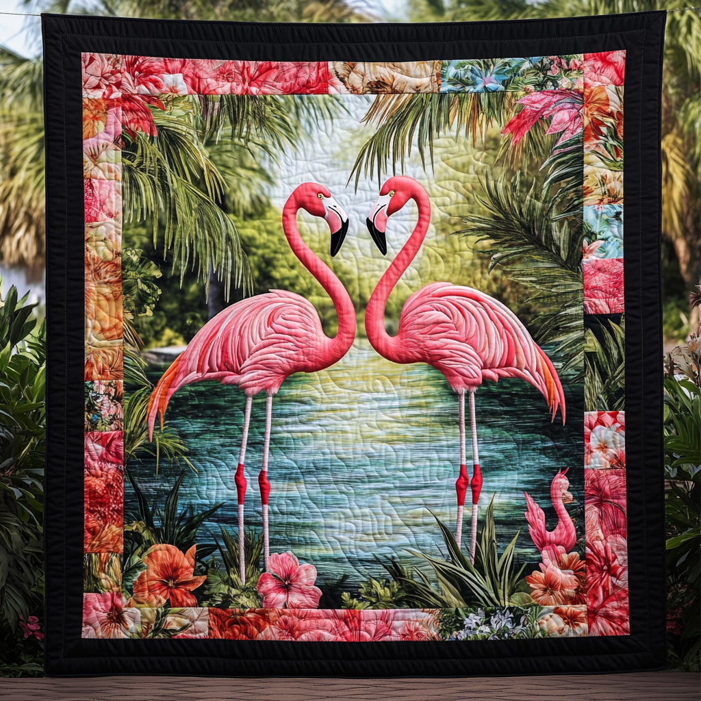 Tropical Flamingo Quilted Blanket - Throw (55" x 60")