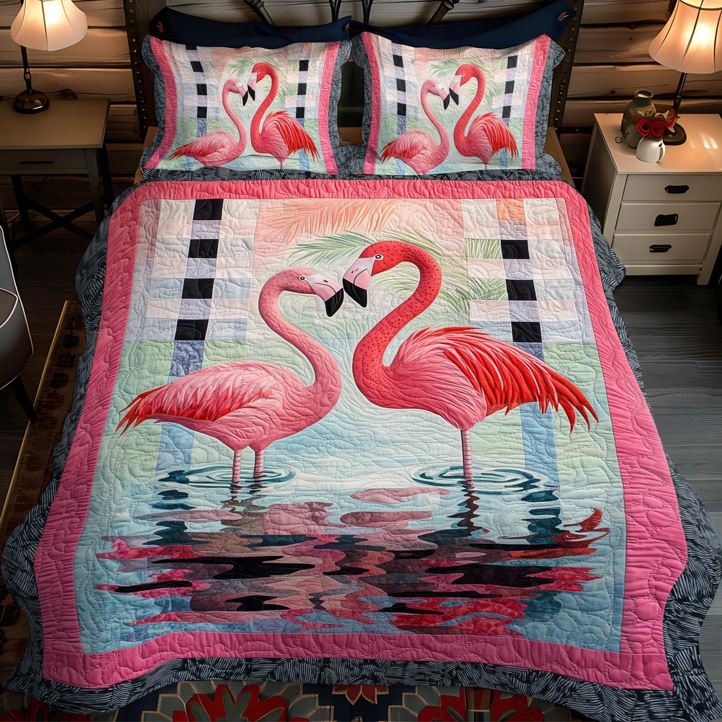 Tropical Flamingos 3-Piece Quilted Bedding Set - Single (59" x 70")