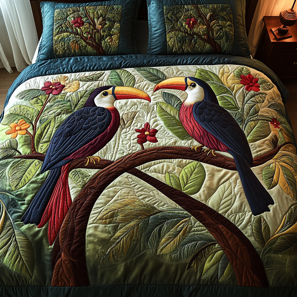 Tropical Flight 3-Piece Quilted Bedding Set - Single (59" x 70")