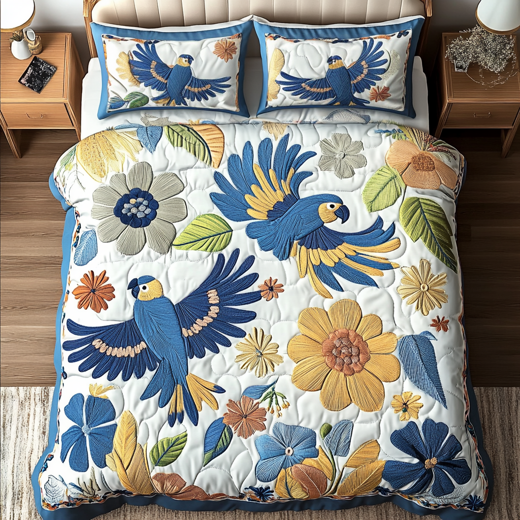Tropical Flight 3-Piece Quilted Bedding Set - Single (59" x 70")